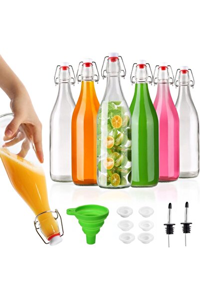Generic 6 Pack of (33oz) 1 Liter Swing Top Glass Bottles with Airtight Stopper