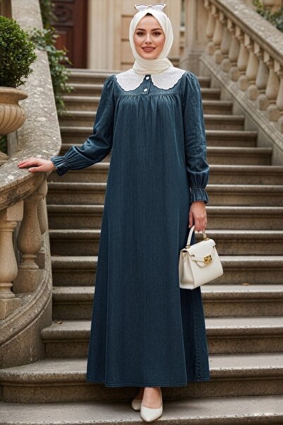 N.S NEVA STYLE Rochie cu guler pentru bebeluși, din denim, bleumarin, cu hija...
