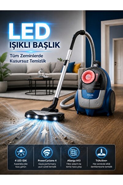 Philips Yeni LED Işıklı Başlık 2000 Serisi 750 W Torbasız Süpürge
