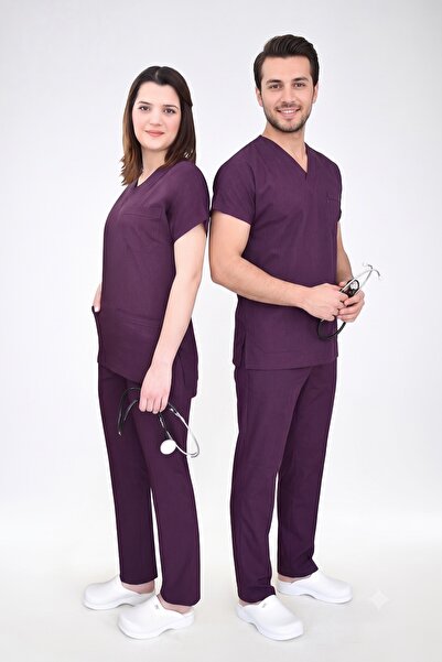 Nur Medikal Giyim Unisex Plum Sa likrom donji i gornji deo džerseja za medici...