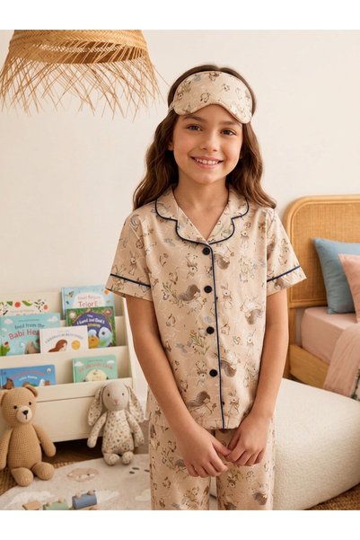 ARB Girl's Cotton Rabbit Patterned Pajama Set