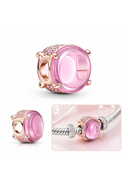 POSEİDONS JEWELLERY 925 Ayar Gold Renk Pembe Oval Kabaşon Tarz Charm