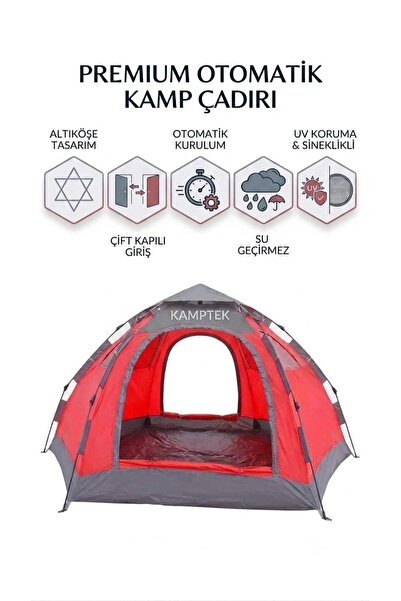 kamptek kamp teknolojisi Kamptek 6 Kişilik Su Geçirmez Otomatik Kamp Çadırı -...
