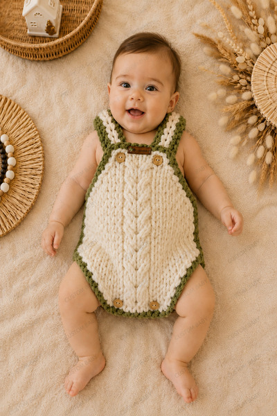 EL YAPIMI Zeytin Çekirdeği Romper Unisex El Örgüsü Bebek Tulumu Yumuşak Dokulu Premium Tasarım 0-6 Ay Alize Puffy Yenidoğan Bebek Hediyesi