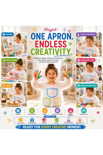 Alayjah Long-Sleeved Waterproof Painting Apron, Anti-Stain Art Smock for Kids 20100220