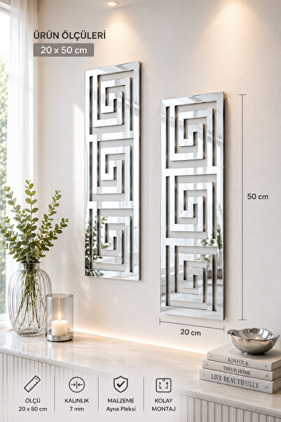 EYKA STORE Dekoratif Duvar Dekoru 2'li Set Gümüş Ayna Pleksi Modern Salon Duv...