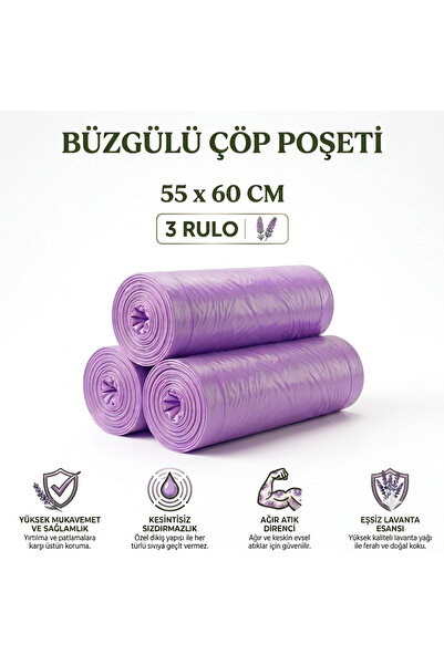 livaambalaj Lavanta Kokulu Büzgülü Çöp Torbası Orta Boy 55x60 cm 30 Adet - Sı...