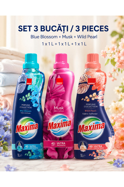 Sano Set 3 x Balsam de baie Maxima Blue Blossom + Musk + Wild Pearl, 1 L fiecare