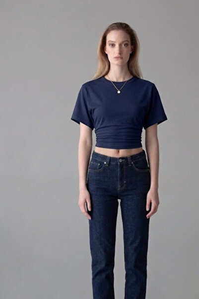 COMBİNE MİCHAİL Tricou crop cu mânecă scurtă, albastru marin, pentru femei