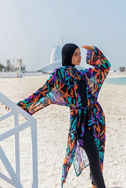 Remsa Mayo Remsa Tesettür Mayo Üzerine Tek Kaftan Kimono Pareo RP004A Mercan