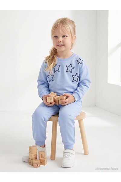 Civil Girls Star Sequin Embroidered 2-5 Years Old Tracksuit Set - Blue 3-4 Ye...