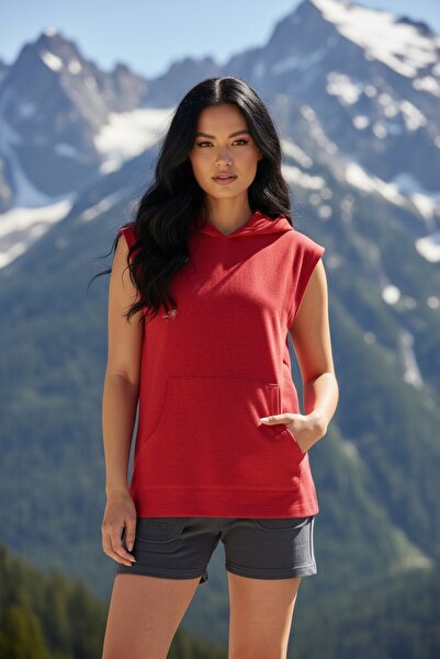 pulur.co Red Sleeveless Hooded 100% Cotton Sports Athlete T-Shirt
