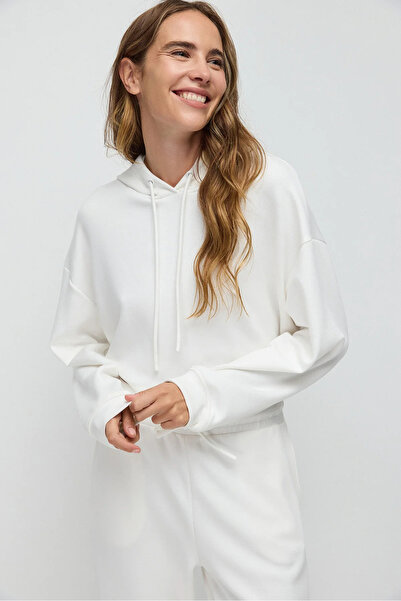 No Matter What Yumuşak Dokulu Kapüşonlu Crop Sweatshirt