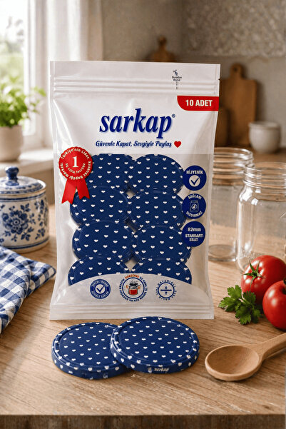 Sarkap Hijyenik Paketli 10 Adet Kavanoz Kapağı – Mavi Kalpli - 82mm