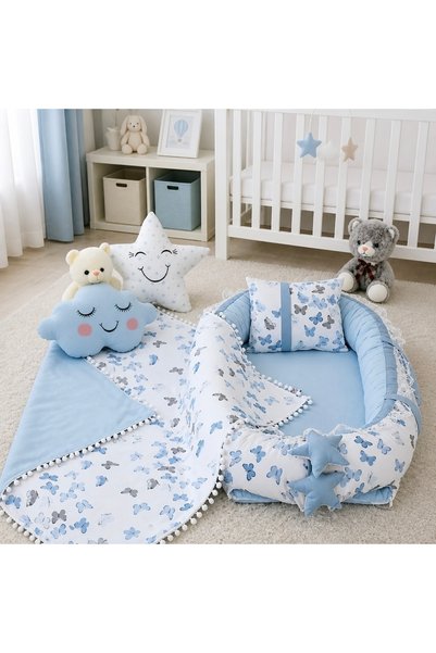 ebabynest Kelebek Serisi Mavi Babynest Set V2 Ponponlu
