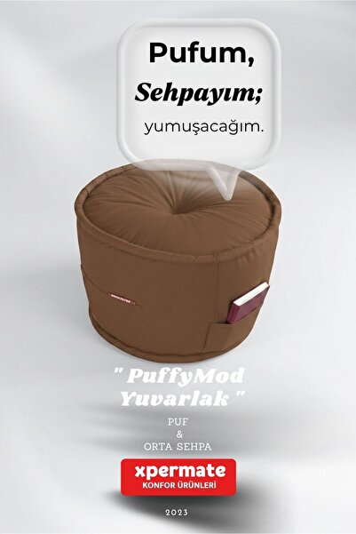 XPERMATE Dekoratif Yuvarlak Puf Orta Sehpa Puf 60x42 Cm Puffymod