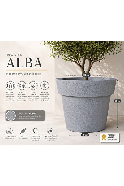 Home Dekaform Alba Beton Görünümlü Dekoratif Saksı Büyük Boy Ultra Hafif İç v...