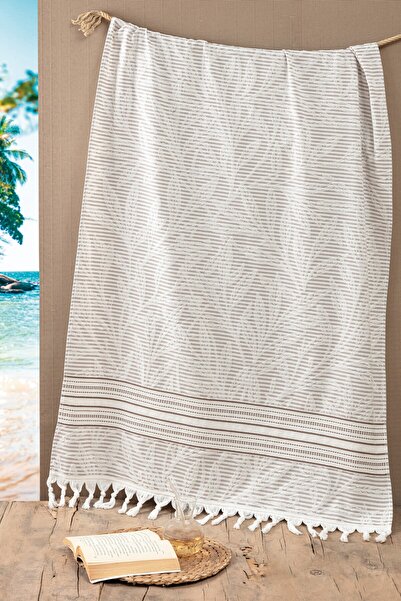 Sevim 100% Cotton, Leaf Jacquard, Fringed Peshtamal Beach and Bath Towel 90X1...