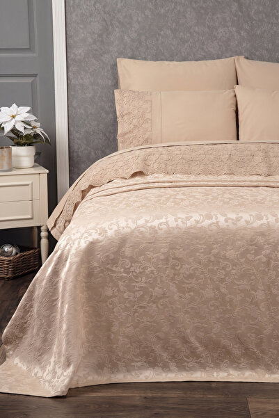 Sevim King Size 6 Piece Pique Set - 240X260 cm Chenille Jacquard Bedspread Se...