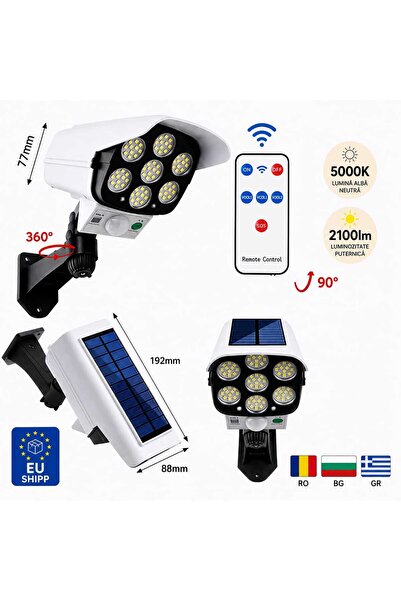 OEM Lampa Solară cu Senzor de Mișcare Design Cameră Supraveghere, 77 LED SMD,...