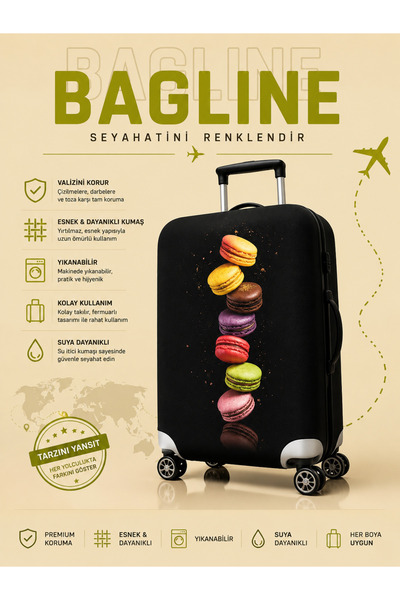 Bag line غطاء حقيبة سفر متين مطبوع من قماش الليكرا المرن 👉   مضاد للتلوث