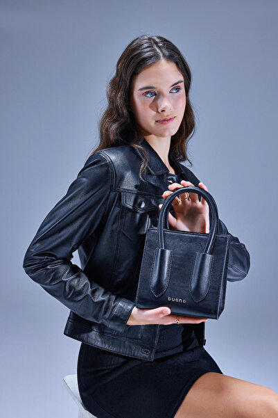 BUENO Black Flotter Leather Women's Handbag