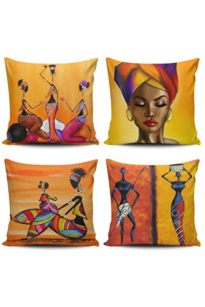Alkan Homes African Girls 4-Piece Combination Digital Printed Throw Pillow Cover