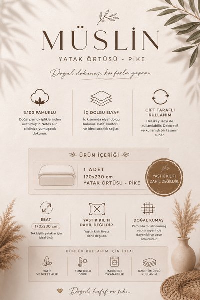 VERONİCA LİNE 8-Layer Muslin Double-Sided Bedspread 170x230