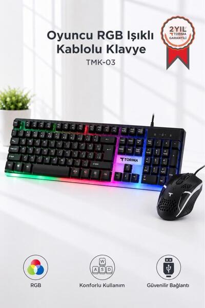Torima Oyuncu Rgb Işıklı Kablolu Q Klavye Ve Mouse Seti TMK03 Siyah