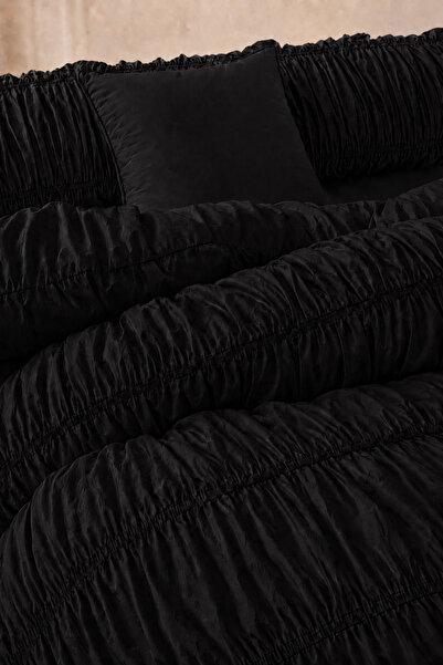 Ricco Lifes Drawstring Double Black Cotton Duvet Cover Set (Without Sheet)