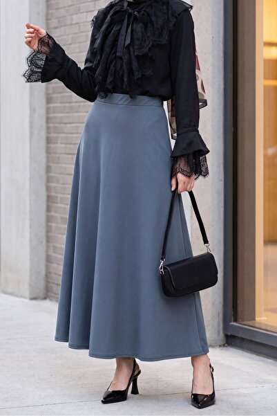 Modamorfo Imported Lycra Crepe Flared Skirt with Elastic Waist - Smoked