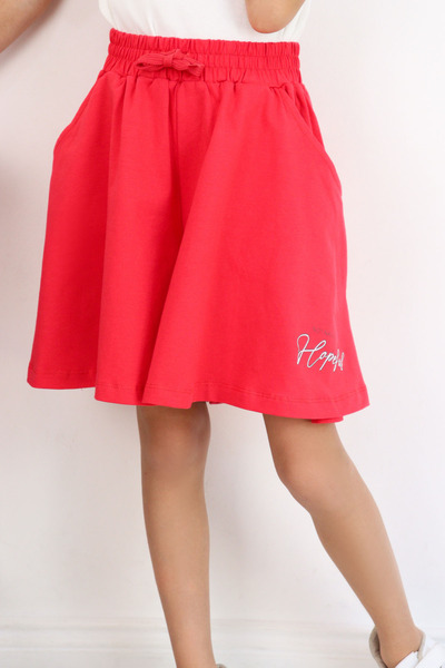 Breeze Girl's Comfortable Cut Wide-Leg Shorts with Text Print, Ages 6-12, Pom...