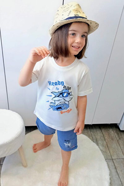 Breeze Boy's Shorts Set Cool Skateboarder Shark Printed 1-4 Years Old, Ecru
