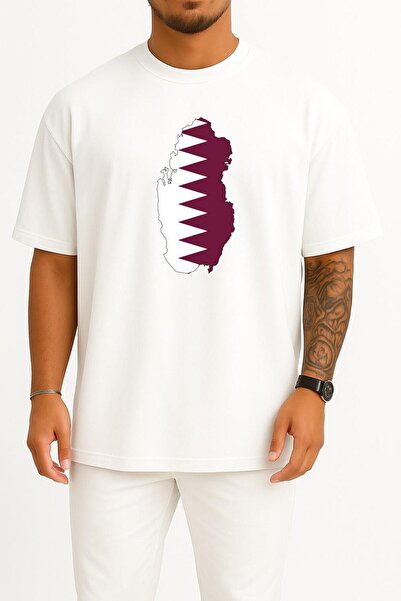 Bahriyeli Collection تي شيرت كبير الحجم بتصميم علم قطر للجنسين