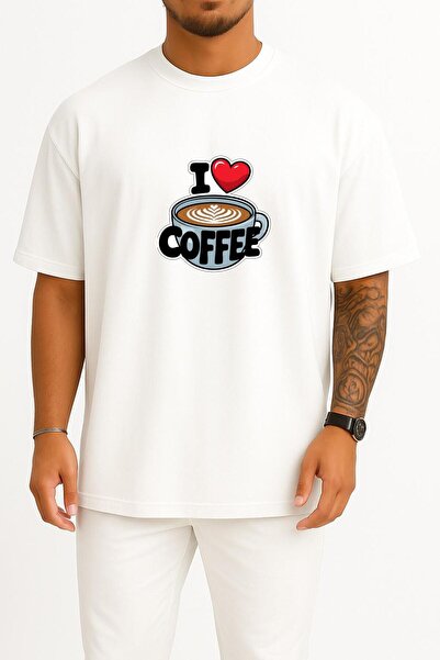 Bahriyeli Collection قصة فضفاضة تي شيرت I Love Coffee بتصميم على الصدر للجنسين