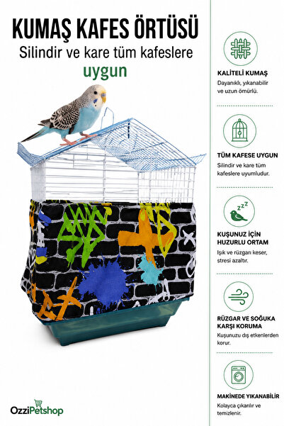 ozzipetshop Muhabbet Kuşu Kafes Tülü Kumaş Toz Tutucu Kafes Eteği Yıkanabilir