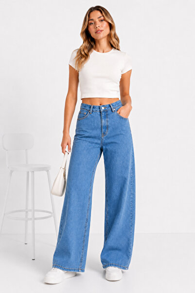 FİVA JEANS Women's High Waist Loose Wide Leg Casual Jean Denim Pants Comforta...