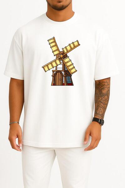 Bahriyeli Collection Tricou unisex supradimensionat, maro și galben, cu impri...