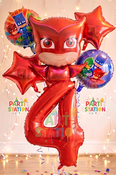 Parti Station PjMasks Baykuş Kız 4 Yaş Konsept Doğum Günü Balon Set Pijamaske...