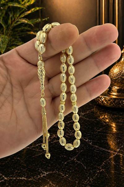 Duende Silver 14 Ayar Altın Kaplama Tesbih - Dalgalı Motif Tesbih - Arpa Kesi...