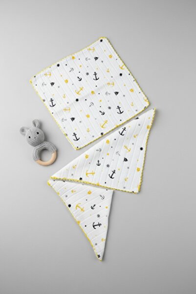 Babymet %100 Pamuk Müslin Bebek Ağız Mendili 6’lı Set – 25x25 cm Çapa Desenli...