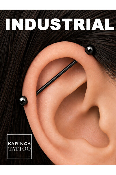 Karınca Piercing Cerrahi Çelik Industrial Köprü Piercing Rose Gold Siyah Gümü...