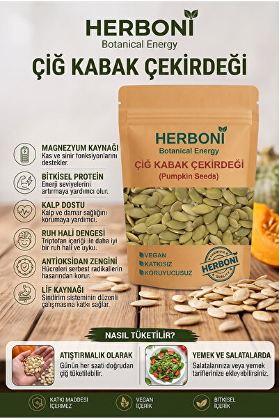 HERBONİ Natural Çiğ Kabak Çekirdeği İçi 100gr, Kabuksuz, Kabak Çekirdeği, Doğ...