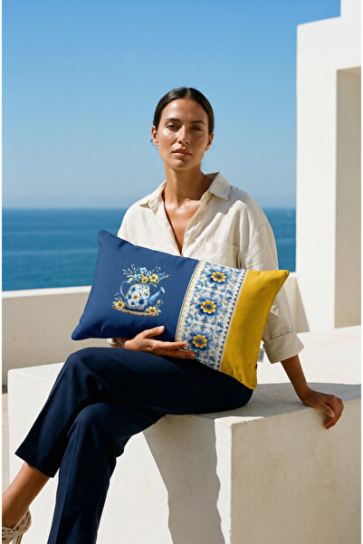 CANİLA Ephesus Lemon Tree Patterned Rectangular Throw Pillow 33 X 53 cm Doubl...