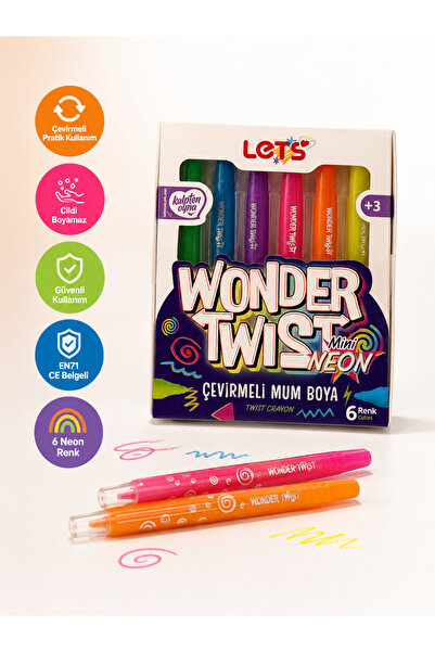 Lets Wonder Twist Neon Mini Çevirmeli Mum Boya 6 Renk