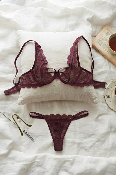 MAİZEN Bordo Balenli Bralet Sütyen Takım