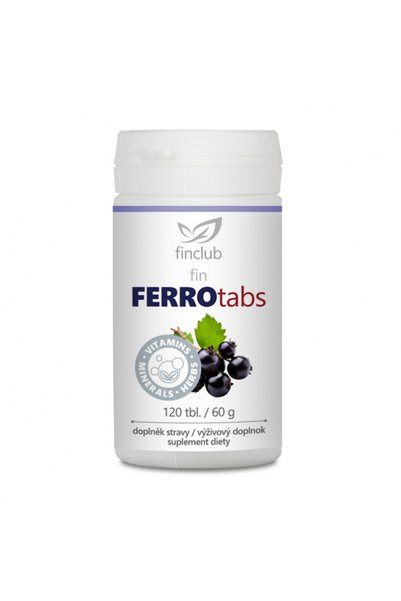 Finclub Supliment alimentar fin Ferrotabs cu fier, zinc, cupru și vitamina C pentru metabolism energetic și reducerea oboselii, 120 tablete