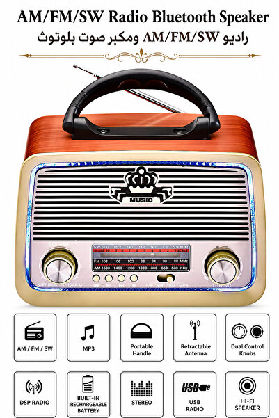 Baytix HOME راديو بلوتوث FM/AM/SW مع مكبر صوت، مشغل MP3 عبر USB، راديو كهربائ...