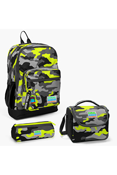 Coral High Kids Siyah Gri Kamuflaj Desenli 3’lü Okul Çanta Seti SET0123117