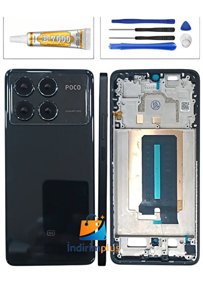 indirimplus Poco X6 Pro Kasa SİYAH RENK  3 Parça Kapak+Ekran Çıtası +Yan Çerceve